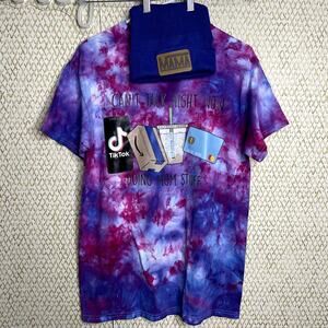 NWOT Purple Tie-Dye Mom T-Shirt Blue Mama Beanie Hat 2-Pieces Mothers Day Size M